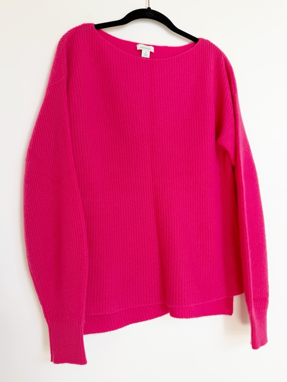 Sundance Chartreuse Hot Pink 100% Ribbed Cashmere Sweater Size Medium
